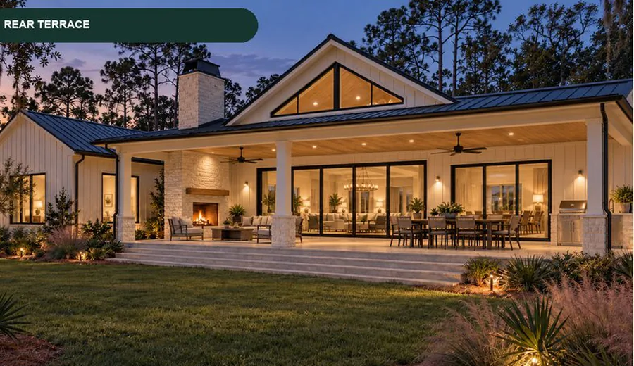 Florida Modern Farmhouse rear terrace concept view